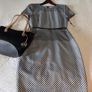 Calvin Klein Black and White Geometric Midi Dress